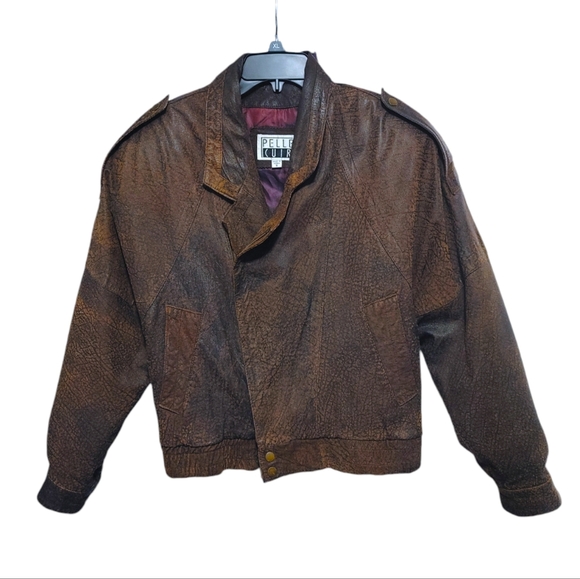 Vintage Pelle Cuir Brown Leather Bomber Aviator Zip Up Jacket Women Size Small S - Picture 11 of 11